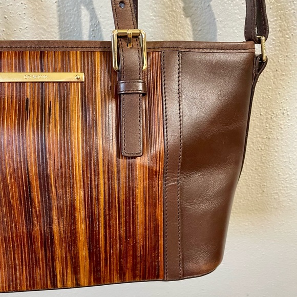 Brahmin Mini Asher Balsa Textured Leather Tote Crossbody Satchel Bag Brown Purse - Picture 3 of 15